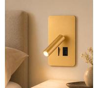 BARCELONA LED Aplique De Parede Embutido 3W USB+USB-C Dourado | Alumínio, Luz Quente 2600K, Cabeceira De Cama, Leitura, Instalação Embutida, Interior, Hotel, Residencial
