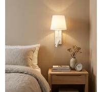 BARCELONA LED Aplique de parede leitura branco com abat-jour em tecido e foco LED orientável 3,4W luz dupla E27 dois interruptores luz quente 3000K quarto cabeceira escritório