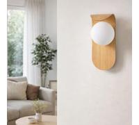 BARCELONA LED Aplique de Parede Madeira Metal Estilo Japandi Nórdico Minimalista com Globo Vidro Branco G9 Luz Quente Ideal Quarto Sala Restaurante Escritório Candeeiro Leitura Interior
