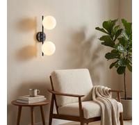 BARCELONA LED Aplique de Parede ou Plafon Dupla Esfera Vidro Opalino Preto, Luminária Vintage Industrial Moderna Minimalista E27 Luz Suave para Quarto Casa de Banho Sala Corredor Escadas