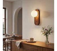 BARCELONA LED Aplique de Parede SOMA em Madeira Escura e Bola de Vidro | Candeeiro de Parede Nórdico com Interruptor Integrado | Casquilho E27 para Quarto | Design Minimalista Globo Opalino