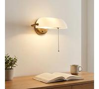 BARCELONA LED Aplique de Parede Vintage Banqueiro E27, Corpo em Metal Ouro Bronze, Abajur em Vidro Branco Ajustável, Luminária de Parede Retro Industrial Moderna Nórdica para Quarto Casa