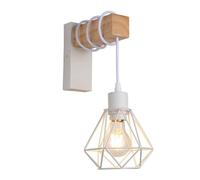 BARCELONA LED Aplique Pared Roden Jaula Nórdico Blanco Madera Metal | Iluminación interior, estilo escandinavo, acabado natural, estructura geométrica, cable regulable, decoración vintage