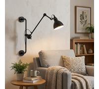 BARCELONA LED arandela de parede com braço articulado E27 preto e cromo, lâmpada de parede industrial vintage em metal com cabo, tomada e interruptor, luz de leitura para quarto, escritório e sala