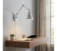 BARCELONA LED Arandela de Parede Vintage Cromado em Alumínio Metal com Braço Ajustável, Grande, Estilo Industrial Clássico Moderno e Luxuoso, com Cabo e Ficha E27