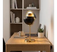 BARCELONA LED Candeeiro de Mesa MONROE com Abajur Preto e Corpo Metálico Dourado Cobre, Estilo Industrial Vintage e Moderno, Candeeiro de Leitura em Ferro para Escritório ou Mesa de Cabeceira