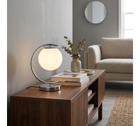BARCELONA LED Candeeiro de Mesa San Cromado em Forma de C com Bola de Vidro Opalino, Base Redonda em Alumínio, Design Clássico Moderno Retro Luxo para Quarto e Sala