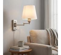 BARCELONA LED Candeeiro de Parede CLARK com Braço Articulado e Ficha E27, Lâmpada de Leitura Ajustável com Abajur em Tecido e Interruptor, Aplique Vintage para Quarto e Sala