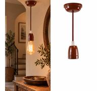 BARCELONA LED Candeeiro Suspenso Cerâmica E27 Castanho 1090x100mm | Cabo Têxtil 1 m, Florão E Casquilho, Altura Ajustável, Para Cozinha Sala De Jantar Bar Quarto E Sala