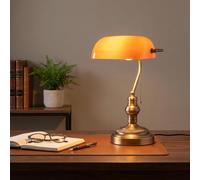 BARCELONA LED Lâmpada de Mesa Banqueiro Vintage E27, Abajur em Vidro Laranja Ajustável, Base Metálica Dourada Latão, Luminária de Escritório Retrô Nórdica Moderna para Quarto Sala Hotel
