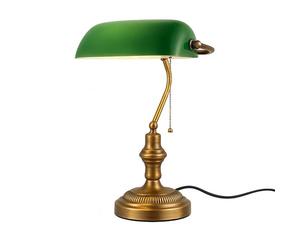 BARCELONA LED Lámpara Banquero Vintage E27 con Pantalla de Cristal Verde Ajustable, Lámpara de Escritorio Retro con Base de Latón Envejecido e Interruptor de Cadena, Lámpara Mesa Oficina Biblioteca