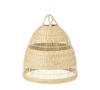 BARCELONA LED - Lámpara Colgante de Techo de Mimbre Natural con Florón de Madera. Lámpara con Portalámparas E27- Estilo Bohemio, Rústico. Pantalla Ratán Bambú Madera para Comedor, Salón, Habitación