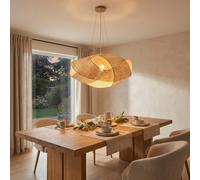 BARCELONA LED Lámpara Colgante Grande de Mimbre Natural NIDO E27 | Techo Artesanal de Ratán Bambú Color Natural | Estilo Clásico Moderno Vintage Lujo para Salón Comedor Cocina