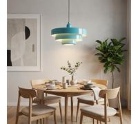 BARCELONA LED Lámpara Colgante MACARRON Azul de 3 Niveles, Metal Hierro, Estilo Bauhaus Minimalista, Diseño Indirecto No Deslumbrante, Clásica Vintage Moderna y Lujo Contemporáneo E27