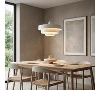 BARCELONA LED Lámpara Colgante MACARRON Blanco de 3 Niveles, Metal Hierro, Estilo Bauhaus Minimalista, Diseño Indirecto No Deslumbrante, Clásica Vintage Moderna y Lujo Contemporáneo E27