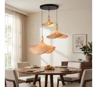 BARCELONA LED Lámpara Colgante Triple de Bambú Amarillo Bellas 3, Gran Lámpara de Techo 3xE27, Estilo Clásico Moderno Vintage Lujo, Colgante Decorativo para Comedor Salón Bar
