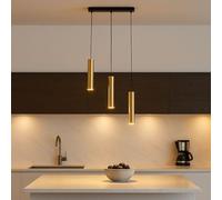 BARCELONA LED Lámpara colgante triple minimalista Bila 3 GU10 regulable altura, lámpara colgante moderna aluminio negro latón, diseño techo cocina y comedor