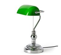 BARCELONA LED Lámpara De Mesa Banquero E27 Cromo Verde Vintage | 260x390 mm, Metal Y Cristal, Pantalla Orientable, Interruptor De Cadena, Para Escritorio Biblioteca Oficina