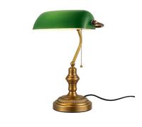 BARCELONA LED Lámpara De Mesa Banquero Vintage E27 Verde Clásica | Pantalla Cristal Ajustable, Base Metal Latón, Oficina, Lectura, Estilo Retro Elegante