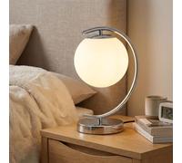 BARCELONA LED Lámpara de mesa cromada SAN con bola de cristal opal, estructura de aluminio metálico, diseño clásico moderno y lujoso, estilo retro elegante para dormitorio, salón y escritorio E27