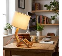 BARCELONA LED Lámpara de Mesa de Madera Articulada YOKI, Lámpara Nórdica Tipo Muñeco con Pantalla Blanca, Flexo Ajustable E27 para Escritorio, Dormitorio, Mesita de Noche y Salón