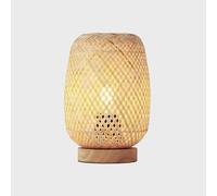BARCELONA LED - Lámpara de Mesa de Mimbre y Madera "Ruka" - Diseño Artesanal con Pantalla Enrejada. Estilo Rústico, Boho Natural. E27 - Lámpara de sobremesa ideal para Salón, Dormitorio.