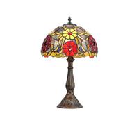 BARCELONA LED Lámpara de Mesa Estilo Tiffany de Vidrio Clásico Vintage con Pantalla de Cristal Multicolor Floral, Diseño Retro Industrial, Lámpara de Sobremesa Elegante para Sala de Estar o Dormitorio