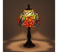 BARCELONA LED Lámpara de Mesa Estilo Tiffany de Vidrio Clásico Vintage con Pantalla de Cristal Multicolor Floral, Diseño Retro Industrial, Lámpara de Sobremesa Elegante para Sala de Estar o Dormitorio