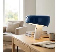 BARCELONA LED Lámpara de Mesa Moderna Azul con Base de Mármol Blanco, Diseño Clásico y Lujoso para Escritorio, Mesita de Noche o Sala, Estilo Retro y Elegante Pequeña Luz Directa E27, 28cm