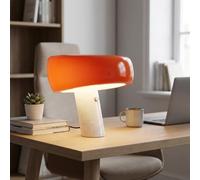 BARCELONA LED Lámpara de Mesa Moderna Naranja con Base de Mármol Blanco, Diseño Clásico y Lujoso para Escritorio, Mesita de Noche o Sala, Estilo Retro y Elegante Pequeña Luz Directa E27, 28cm