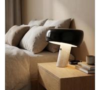 BARCELONA LED Lámpara de Mesa Moderna Negra con Base de Mármol Blanco, Diseño Clásico y Lujoso para Escritorio, Mesita de Noche o Sala, Estilo Retro y Elegante Pequeña Luz Directa E27, 28cm