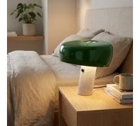BARCELONA LED Lámpara de Mesa Moderna Verde con Base de Mármol Blanco, Diseño Clásico y Lujoso para Escritorio, Mesita de Noche o Sala, Estilo Retro y Elegante Pequeña Luz Directa E27, 28cm