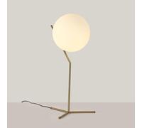 BARCELONA LED - Lámpara de Mesa NOLA. Cristal Opalino Ø25cm, Dorada, Casquillo E27. Estilo Minimalista. Lámpara de Escritorio o Mesita de Noche. Iluminación Decorativa para Salón, Dormitorio u Oficina