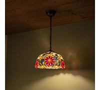BARCELONA LED Lámpara de Mesa "Rafa" Inspiración Tiffany (Ø 30cm x 49cm) | Pantalla de Cristal Decorativa Artesanal Art Nouveau | Vidrieras Beige y Multicolor Grande para Mesita de Noche, Salón (E27)
