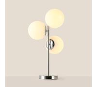BARCELONA LED - Lámpara de Mesa ROM Plata - 3 Esferas de Cristal Opalino. 3x casquillo E27 - Lámpara de Escritorio o Mesita de Noche. Iluminación Decorativa para Salón, Dormitorio u Oficina