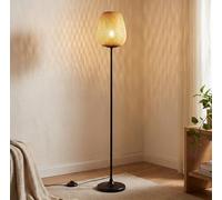 BARCELONA LED Lámpara de Pie Mimbre NIKKO E27, Lámpara de Suelo Boho Natural, Pantalla Ratán Artesanal, Metal, Luz Ambiental Decorativa para Salón Dormitorio Comedor Lectura Interior