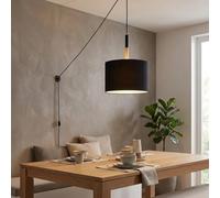 BARCELONA LED Lámpara de Techo Colgante Grande CLASS Negra, Plástico Negro con Madera, Estilo Clásico Moderno Vintage y Lujo, Regulable E27 para Salón Comedor Cocina