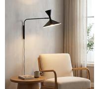 BARCELONA LED Luminária de Parede Industrial Grande 40 cm, Braço Articulado Ajustável Vintage e Moderno, Abajur de Metal Negro com Interior Branco para Restaurante, Escada e Quarto