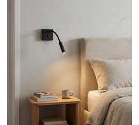 BARCELONA LED Luminária de Parede LED Preta para Leitura "Hale" 3W, Luz Quente 2800K, Braço Flexível Ajustável, Estilo Moderno Minimalista e Clássico, Quarto, Escadas, Restaurante, Mesa de Cabeceira