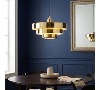BARCELONA LED Luminária Pendente MACARRON Dourado de 3 Níveis, Metal Ferro, Estilo Bauhaus Minimalista, Iluminação Indireta Sem Ofuscar, Clássica Vintage Moderna e Luxo Contemporâneo E27