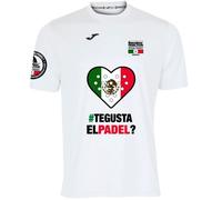 Barcelona Padel Tour - Camiseta Técnica de Manga Corta para Hombre Joma - En Tejido Micro Mesh Transpirable con Corazón Love Pádel y Bandera México - Blanco S
