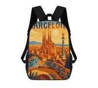Barcelona Travel Poster - Gaudí And Colorful Mosaic Cityscape Mochila Mochila Informal Para El Día A Día, Para La Escuela, El Trabajo Y Los Viajes Para Hombres, Mujeres Y Adolescentes 17inch