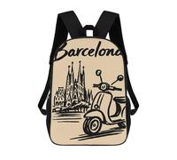 Barcelona Travel Poster with Scooter Mochila Escolar Mochila De Papelería De Moda Mochila Impermeable Mochilas Informales Para El Día A Día - Perfecta Para Viajes, Trabajo Y Uso Diario 17inch