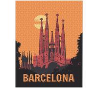Barcelona VintageTravel Poster Sagrada Familia Gaudí Basílica de España Puesta de sol Cielo 1000 piezas Rompecabezas de madera Personalizado Foto Rompecabezas para Adultos Amigos Imagen Regalos para