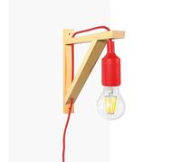 BarcelonaLED Aplique de Pared con Cable Enchufe Interruptor Nórdico de Escuadra de Madera Colgante de Silicona Rojo Casquillo E27 LED