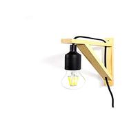 BarcelonaLED Aplique de Pared con Cable Enchufe Interruptor Nórdico de Escuadra de Madera Colgante de Silicona Negro Casquillo E27 LED