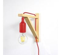 BarcelonaLED Aplique de Pared con Cable Enchufe Interruptor Nórdico de Escuadra de Madera Colgante de Silicona Rojo Casquillo E27 LED