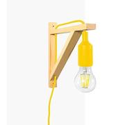 BarcelonaLED Aplique de Pared con Cable Enchufe Interruptor Nórdico de Escuadra de Madera Colgante de Silicona Amarillo Casquillo E27 LED
