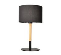 BarcelonaLED Lámpara de mesa nórdica negra con base de aluminio, cuerpo de madera y pantalla de tela, casquillo para bombilla LED E27 sobremesa escritorio salon mesita de noche