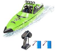 Barco a control remoto de alta velocidad con control remoto de 2.4 GHz, 2 baterías recargables y luces LED para piscina, lagos, agua, barco deportivo a control remoto rápido RTR para adultos, regalos